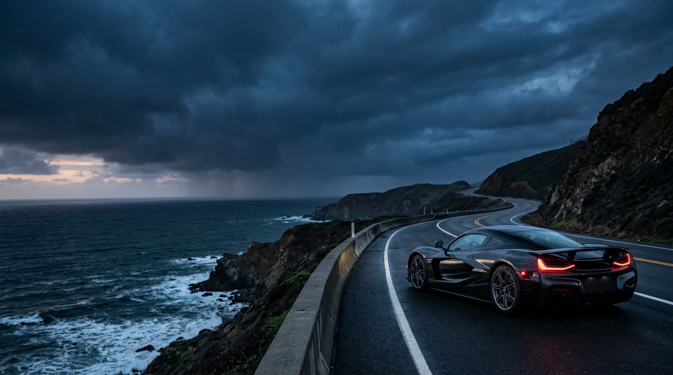 Performance car on a coastal road